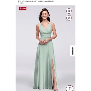 David’s Bridal Dusty Sage Surplice Tank Long Chiffon Bridesmaids Dress F19831